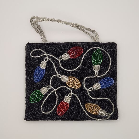 Inge Christopher Beaded Christmas Lights Purse Black Holiday Mini Bag Vintage - Picture 2 of 14